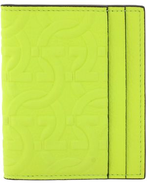 Ferragamo Gancio Embossed Leather Bifold Card Case - Green