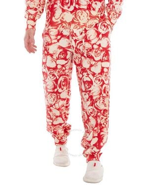 Burberry All Over Rose Print Wool Jogging Pants - Red