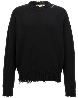 Marni Destroyed Effect Twisted Crewneck Sweater, Brand Size 48 Us - Black