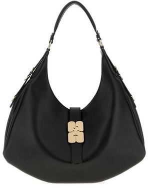 Ganni Leather Large Kat Shoulder Bag - Black
