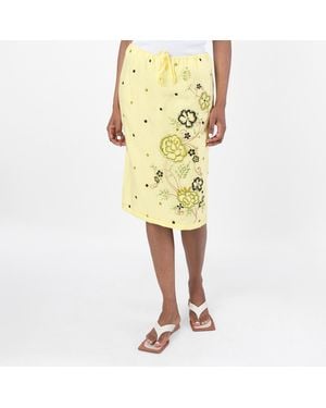 KENZO Peonies' Embroidered Straight Knee Skirt - Yellow