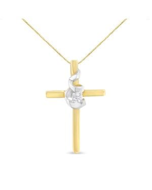 Espira 10K Two-Tone & Diamond-Accented Spiral & Cross 18" Pendant Necklace (J-K Color, I2-I3 Clarity) - Metallic