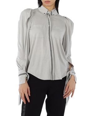Burberry Melange Stripe And Logo-Trimmed Wool And Silk Shirt, Brand Size 4 (Us - Gray