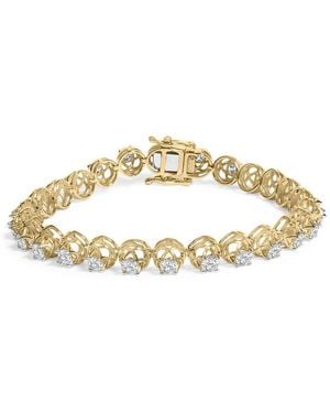 Haus of Brilliance 14K Plated .925 Sterling 3 9/10 Cttw Diamond Buttercup Style Tennis Bracelet - Metallic