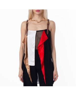 Burberry Leather Detail Colour Block Silk Top, Brand Size 10 (Us - Red