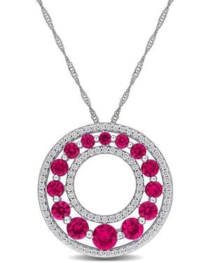 Created Forever 1 3/4Ct Tgw Created Ruby And 1/3Ct Tw Lab Grown Diamond Graduated Open Circle Pendant With Chain - Pink