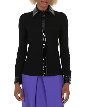 Moschino Vinyl Detail Long-Sleeve Organzine Shirt - Black