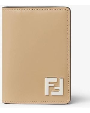 Fendi Ff Squared Compact Leather Card Holder - Natural