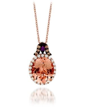 Le Vian Chocolatier Pendant Peach Morganite, Raspberry Rhodolite, Chocolate Diamonds, Vanilla Diamonds Set - White