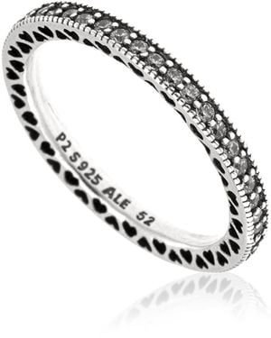 PANDORA Ladies Sterling Sparkle & Hearts Ring - Metallic
