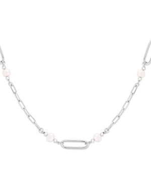 Tresorra Sterling Pearl Paperclip Necklace - Metallic