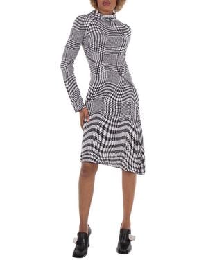 Burberry Houndstooth Pattern Midi Dress - Grey