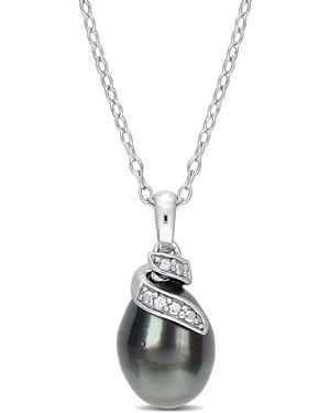 Amour 8-9Mm Tahitian Cultured Pearl And Diamond Accent Swirl Pendant With Chain - Metallic
