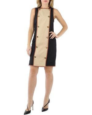 Burberry Button Panel Detail Stretch Wool Shift Dress - Black