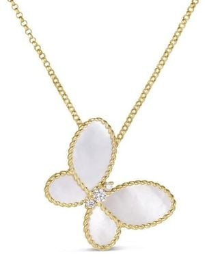 Roberto Coin 18K Jasmine Diamond & Mother Of Pearl Butterfly Necklace - Metallic