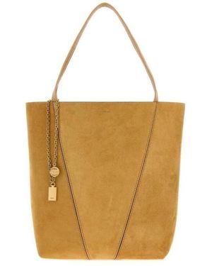 Chloé Mustard Suede Chlo Spin Shopping Bag Bleachedbrown Borse A Mano - Natural