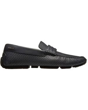 Bally Pilton Weave-Embossed Leather Drivers, Brand Size 5.5 Us - Black