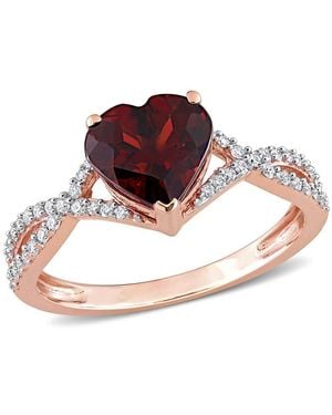Amour 2 Ct Tgw Heart Garnet And 1/5 Ct Tdw Diamond Infinity Ring - Pink