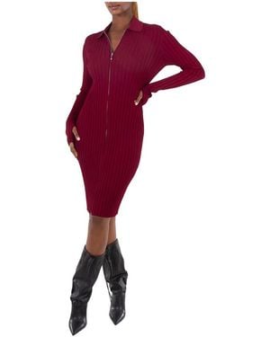 Burberry Ekd Ribbed- Knitted Long Sleeve Dress - Purple