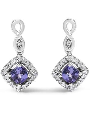 Haus of Brilliance 10K Tanzanite And Diamond Halo Cushion Shaped Drop Earrings (I-J Colour, I1-I2 Clarity) - Blue