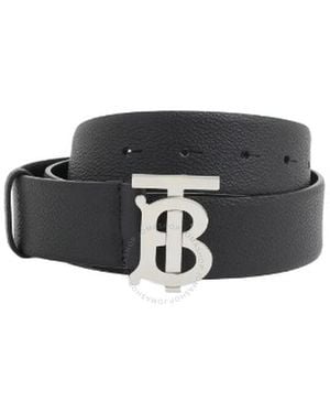 Burberry Tb Plaque Buckle Leather Belt - Black