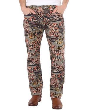 Roberto Cavalli Animalier Camouflage Print Straight Fit Cotton Jeans, Waist - Grey