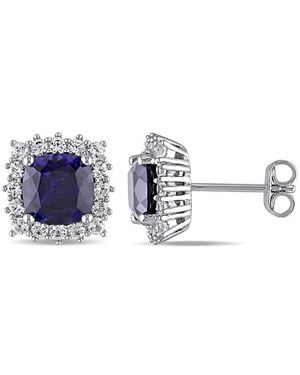 Amour 4 7/8 Ct Tgw Created And Sapphire Stud Earrings - Blue