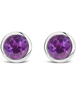 Haus of Brilliance 925 Sterling 6Mm Bezel Set Created Amethyst Solitaire Stud Earrings - Purple