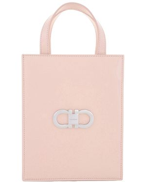 Ferragamo Double Gancini Mini Leather Tote Bag - Pink
