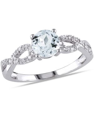 Amour 1/10 Ct Tw Diamond And Aquamarine Engagement Ring - Metallic