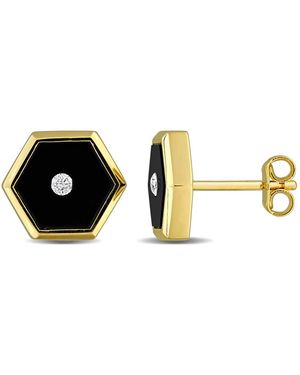 Amour 4 1/5Ct Tgw Onyx And Diamond Accent Hexagon Stud Earrings - Metallic