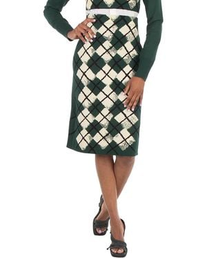Burberry Argyle Intarsia Knitted Midi Skirt - Green