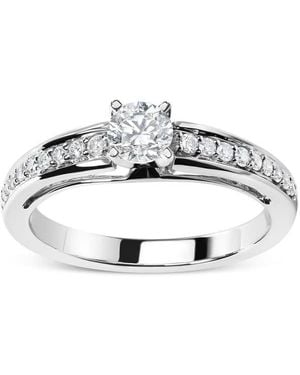 Haus of Brilliance 14K 1/2 Cttw Diamond Solitaire Pave Set Engagement Ring - Metallic