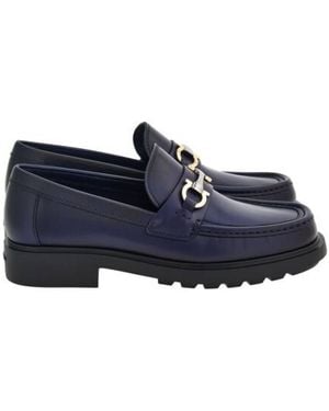 Ferragamo Duglas Gancini Ornament Loafers - Blue