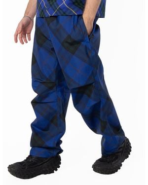 Burberry Check-Pattern Twill Trousers - Blue