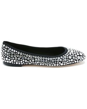 Giuseppe Zanotti Ladies Amur Crystal Suede Ballerina Flats - Black