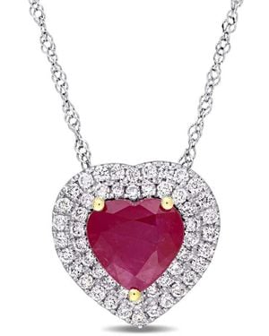 Amour Heart Shape Ruby And 1/4 Ct Tw Diamond Double Halo Pendant With Chain - Pink