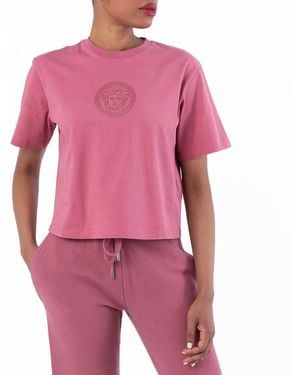 Versace Medusa Cotton Crop T-Shirt, Brand Size 42 Us - Pink
