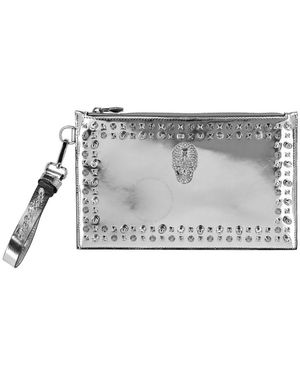 Philipp Plein Skull Crystal Studded Clutch - Grey