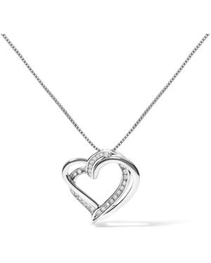 Haus of Brilliance 925 Sterling 1/10Ct Tdw Diamond Double Heart Pendant Necklace - Metallic
