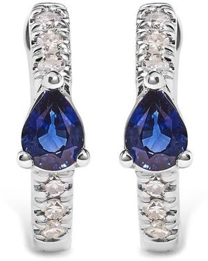 Haus of Brilliance 10K Pear Shaped Sapphire And 1/10 Cttw Diamond Huggy Hoop Earrings (H-I Colour, I1-I2 Clarity) - Blue