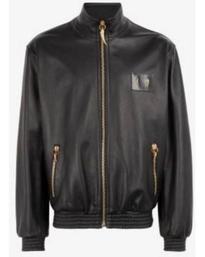 Roberto Cavalli Tiger Tooth Leather Bomber Jacket, Brand Size 48 Us - Black