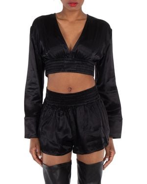 T By Alexander Wang Long-Sleeve Cropped Blouse - Black