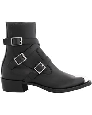 McQueen Punk Triple Strap Leather Boots, Brand Size 40 Us - Black