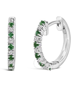 Haus of Brilliance 10K Alternating Emerald 1/10 Cttw Diamond Huggy Hoop Earrings (I-J Colour, I1-I2 Clarity) - White