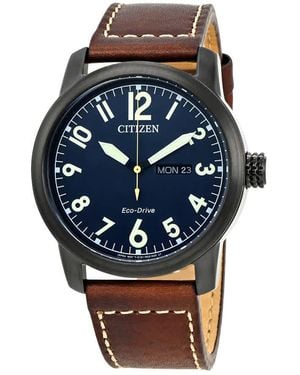 Citizen Chandler Eco-drive Dark Blue Dial Brown Leather Watch - Multicolour