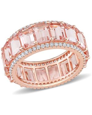 Amour 9 1/3 Ct Tgw Emerald Cut Morganite And 5/ Ct Tdw Diamond Eternity Ring - Pink