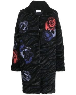 Ferragamo Poppies Jacquard Wool-Blend Coat - Black