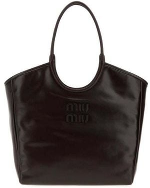 Miu Miu Dark Ivy Leather Shopping Bag Moro Borse A Mano - Black