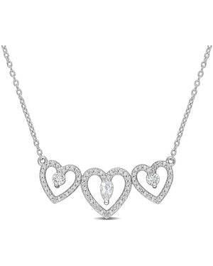 Amour 1/2 Ct Tgw Topaz And 1/5 Ct Tdw Diamond Triple Heart Necklace - Metallic